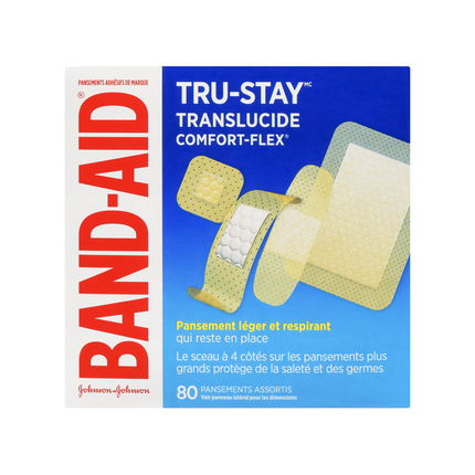 Band-Aid - Pansements adhésifs transparents Tru-Stay Comfort Flex, tailles assorties | Paquet de 80