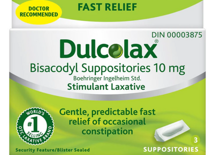 Dulcolax - Bisacodyl Suppositories 10 mg | 3 Suppositories