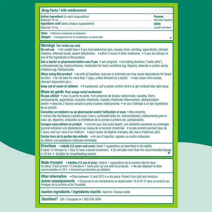 Dulcolax - Bisacodyl Suppositories 10 mg | 3 Suppositories