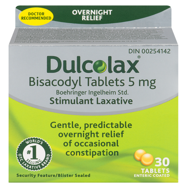 Dulcolax - Comprimés de bisacodyl pour un soulagement nocturne | 30 comprimés entérosolubles