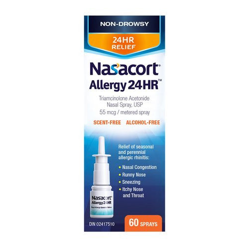 Nasacort - Allergie 24 HR - Vaporisateur nasal à l'acétonide de triamcinolone USP | 60 pulvérisations