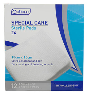 Option+ Special Care Sterile Pads | 24 Count (10 cm x 10 cm) – White ...