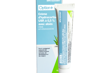 Option+ Crème anti-démangeaisons à l'hydrocortisone 0,5 % avec aloès | 15g