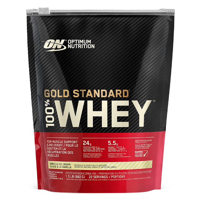 Optimum Nutrition - Gold Standard 100 % poudre de protéine de lactosérum - Crème glacée à la vanille | 1,5 livre