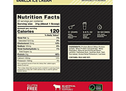 Optimum Nutrition - Gold Standard 100% Whey Protein Powder - Vanilla Ice Cream | 1.5 LB