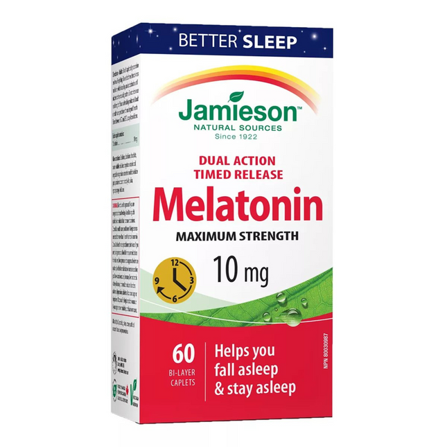 Jamieson - Dual Action Timed Release Maximum Strength Melatonin 10 mg | 60 Bi-Layer Caplets