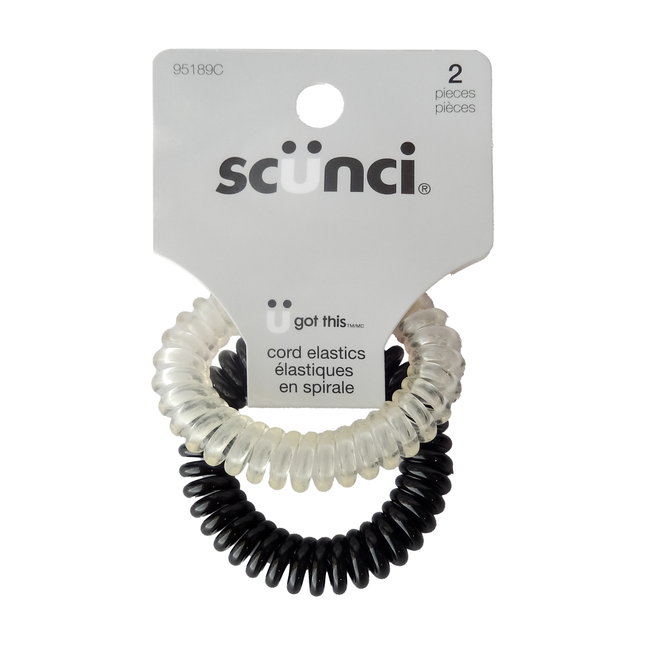 Scunci - U Got This Cord Elastics, Noir/Transparent | 2 pièces