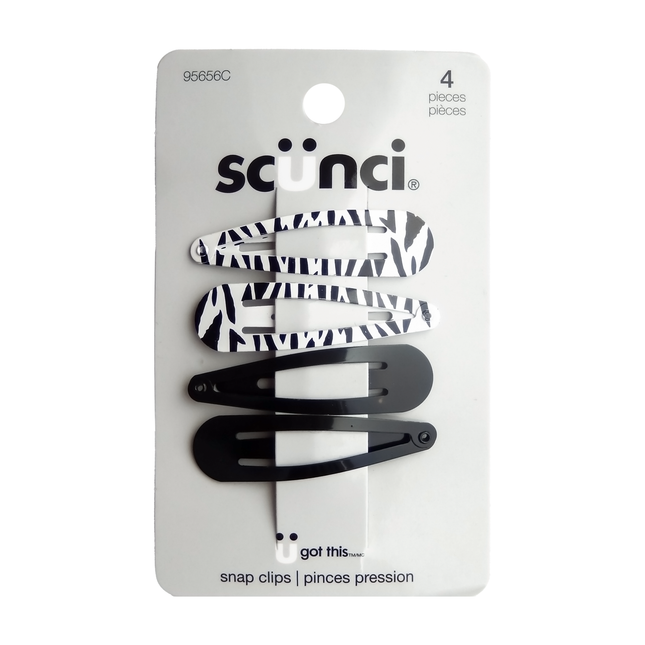 Scunci - U Got This Snap Clips, Black and Zebra Print | 4 pieces