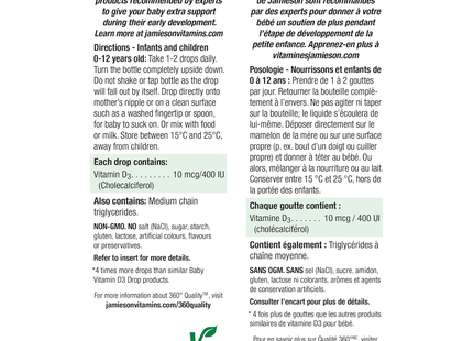 Jamieson - Gouttes de vitamine D pour bébé 400 UI | 11,7 ml
