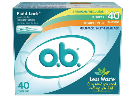 O.B. - Tampons sans applicateur Fluid-Lock - Paquet multiple | 40 Tampons