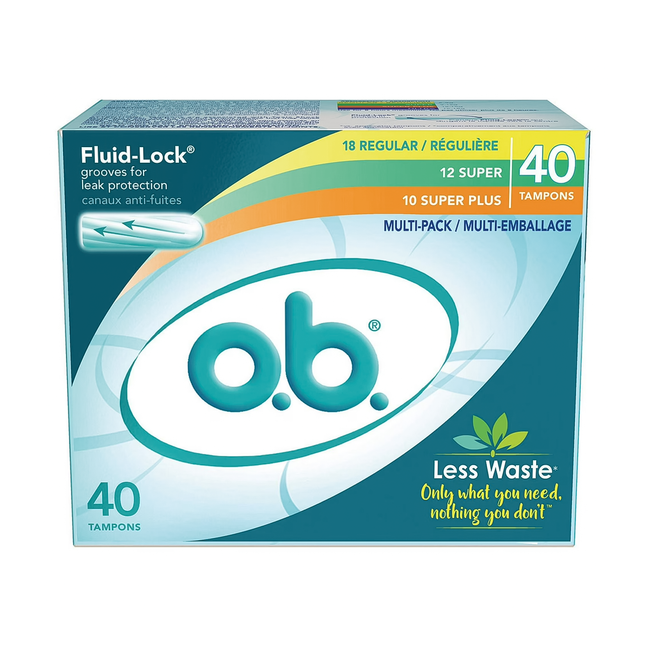 O.B. - Tampons sans applicateur Fluid-Lock - Paquet multiple | 40 Tampons