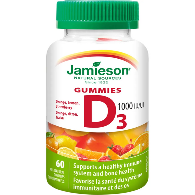 Jamieson - Gummies Vitamin D3 1000 IU - Orange, Lemon & Strawbery | 60 Gummies