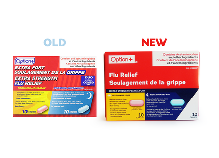 Option+ Extra Strength Flu Relief Daytime & Nighttime Relief | 10 Daytime + 10 Nighttime Caplets