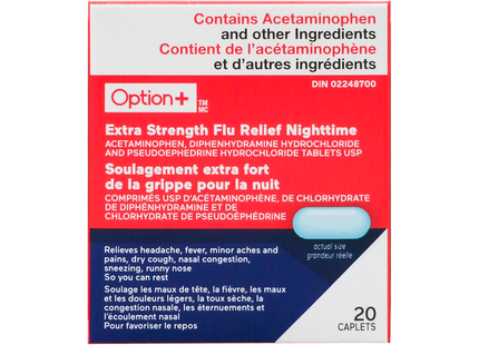 Option+ Soulagement de la grippe Nuit, Extra Fort | 20 Comprimés