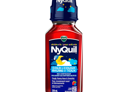 Vicks - Children's NyQuil Cold & Cough Multi Symptom Relief Syrup Alcohol Free, Berry Flavour | 236 mL