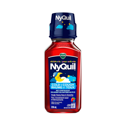 Vicks - Children's NyQuil Cold & Cough Multi Symptom Relief Syrup Alcohol Free, Berry Flavour | 236 mL