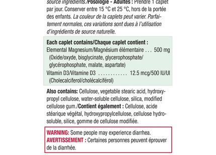 Jamieson - High Potency Magnesium 500 mg + D3 500 IU | 60 Caplets