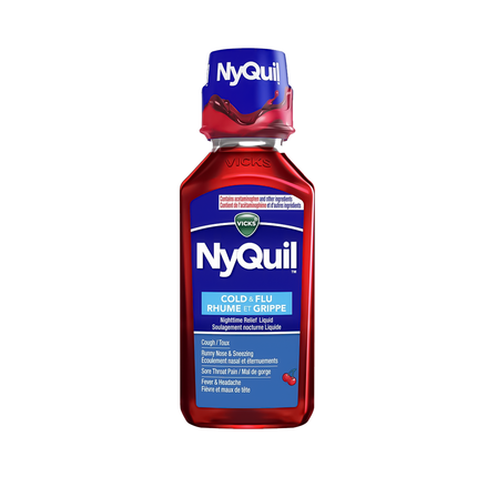 Vicks - NyQuil Soulagement nocturne du rhume et de la grippe, saveur cerise | 236 ml