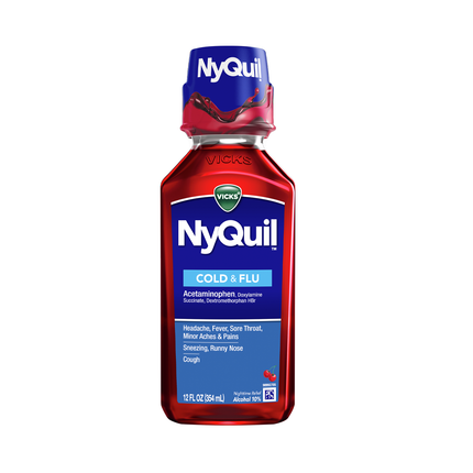 Vicks - NyQuil Sirop de nuit contre le rhume et la grippe, saveur cerise | 354 ml