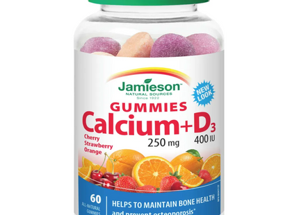 Jamieson - Gummies Calcium 250 mg + D3 400 IU - Cherry, Strawberry & Orange | 60 Gummies