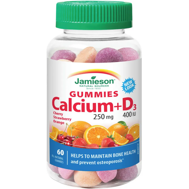 Jamieson - Gummies Calcium 250 mg + D3 400 IU - Cherry, Strawberry & Orange | 60 Gummies