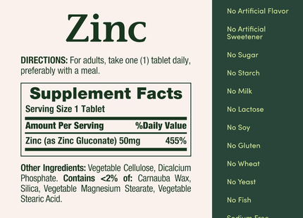 Nature's Bounty - Zinc 50 mg | 100 Comprimés