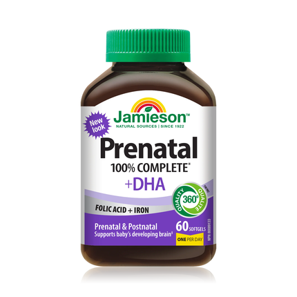 Jamieson - Multivitamines prénatales complètes à 100 % + DHA | 60 gélules