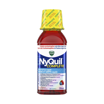 Vicks - Sirop NyQuil Complete pour le soulagement du rhume et de la grippe, saveur baies | 236 ml