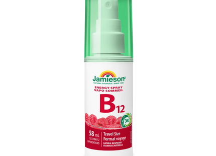 Jamieson - Spray Énergie Vitamine B12 Format Voyage, Framboise Naturelle | 58 mL