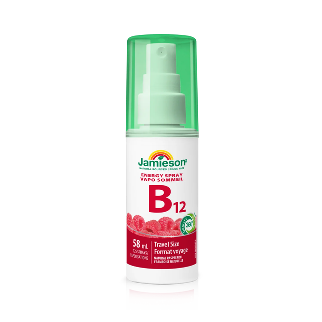 Jamieson - Vitamin B12 Energy Spray Travel Size, Natural Raspberry | 58 mL