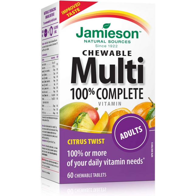 Jamieson - Multivitamines complètes à 100 % - Adultes - À croquer - Citrus Twist | 60 comprimés à croquer