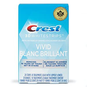 Crest - Bandes blanches 3D - Vivid Blanc Brilliant - Kit de blanchiment dentaire | 20 bandes (10 traitements)