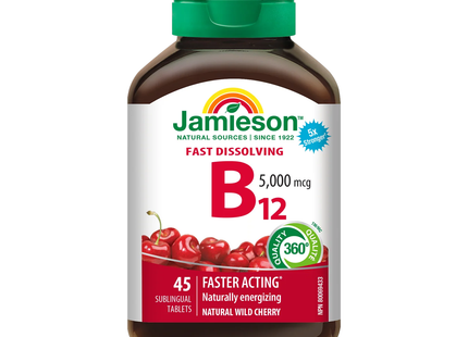 Jamieson - Fast Dissolving Vitamin B12 5000 mcg - Wild Cherry | 45 Sublingual Tablets