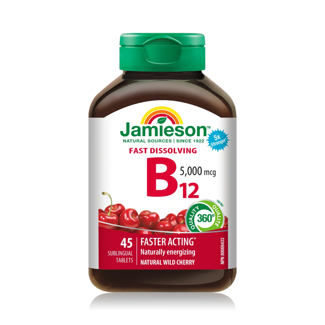 Jamieson - Fast Dissolving Vitamin B12 5000 mcg - Wild Cherry | 45 Sublingual Tablets