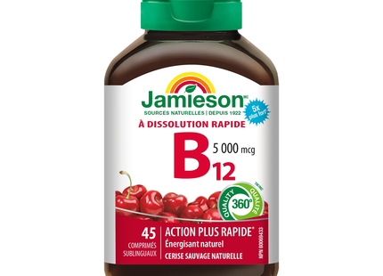 Jamieson - Fast Dissolving Vitamin B12 5000 mcg - Wild Cherry | 45 Sublingual Tablets