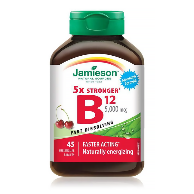 Jamieson - B12 5000 MCG 5x plus forte dissolution rapide | 45 comprimés