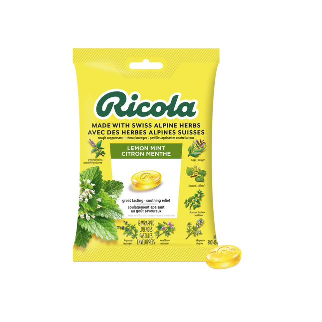 Ricola - Cough Suppressant Throat Lozenges - Lemon Mint | 19 Lozenges