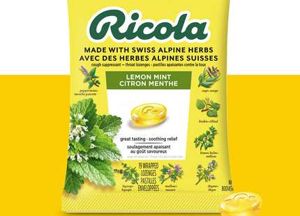 Ricola - Cough Suppressant Throat Lozenges - Lemon Mint | 19 Lozenges