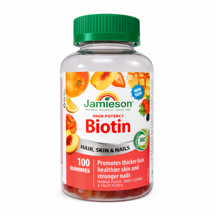 Jamieson - High Potency Biotin, Mango Peach, Sweet Lemon, & Fruit Punch Flavour | 100 Gummies