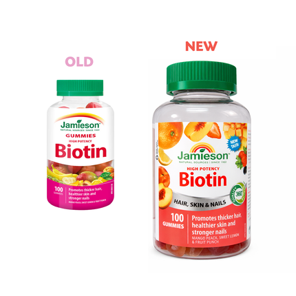 Jamieson - High Potency Biotin, Mango Peach, Sweet Lemon, & Fruit Punch Flavour | 100 Gummies