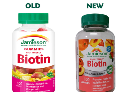 Jamieson - Biotine à haute puissance, saveur mangue pêche, citron doux et punch aux fruits | 100 bonbons gélifiés