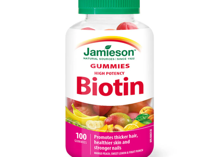 Jamieson - High Potency Biotin, Mango Peach, Sweet Lemon, & Fruit Punch Flavour | 100 Gummies