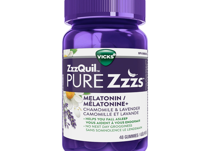 Vicks - ZzzQuil Pure Zzzs Mélatonine Gommes à la Camomille et Lavande | 48 Gommes