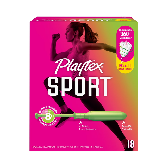 Playtex - Tampons Sport avec protection anti-fuites à 360° - Régulier | 18 tampons