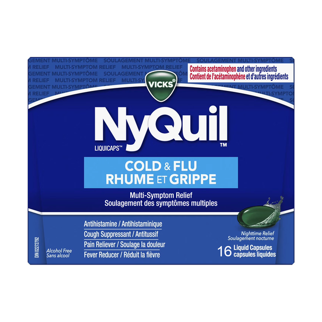 Vicks NyQuil Liquicaps contre le rhume et la grippe – Soulagement nocturne | 16 capsules liquides