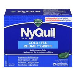 Vicks - Nyquil Cold & Flu -  Nighttime Multi Symptom Relief | 24 liquid Capsules