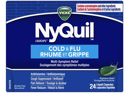 Vicks - NyQuil Cold & Flu, Nighttime Multi Symptom Relief | 24 liquid Capsules