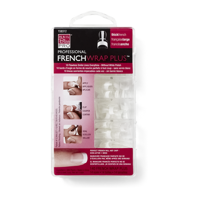 Nailbliss Pro - Professional French Wrap Plus - Thick French | 140 French Wraps - 14 Sizes