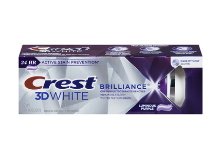 Crest - Dentifrice Violet Lumineux 3D White Brilliance 24H Prévention Active des Taches | 85 mL