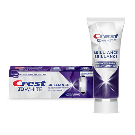 Crest - Dentifrice Violet Lumineux 3D White Brilliance 24H Prévention Active des Taches | 85 mL